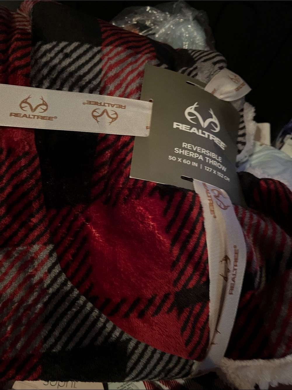 Realtree Red and Black Plaid Sherpa Throw Blanket
